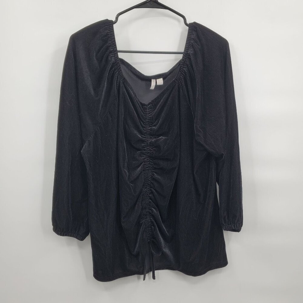 Cato Velvet Ruched Front Long Sleeve Blouse Top Women Size 22 / 24 W Ribbed